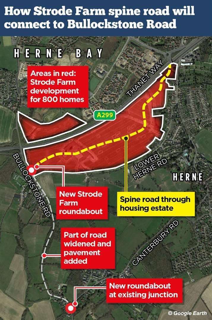 This graphic shows where the spine road will be built and how it will link up with Bullockstone Road on the outskirts of Herne Bay