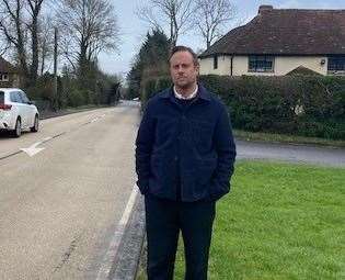 Ross Seadon is among villagers in Molash campaigning for a 30mph limit on the main A252, where crashes have damaged houses. Picture: Ross Seadon