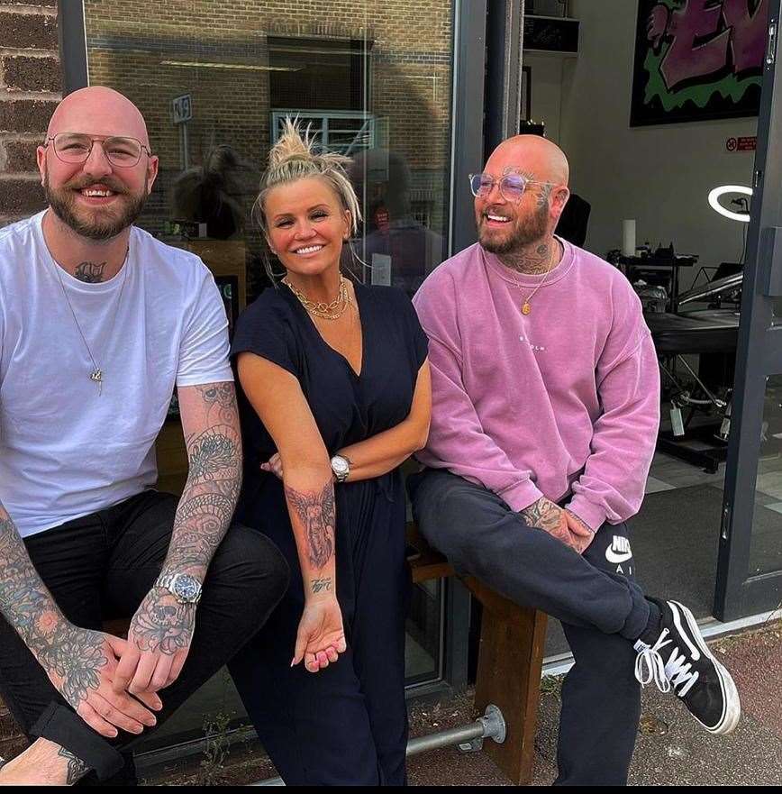 Former Atomic Kitten singer Kerry Katona, centre, alongside owner of Black & Even Steve Legg, right, and Joey Savastano. Picture supplied by Steve Legg