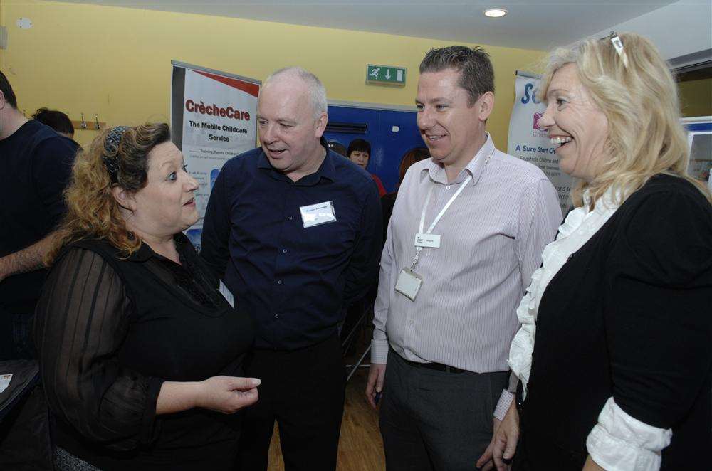 Sue Percival and Paul West of the Island Partnership with Wayne Thurston of the Sheerness Job Centre and Tina Miles of Amicus Horizon at the Sheppey jobs fair