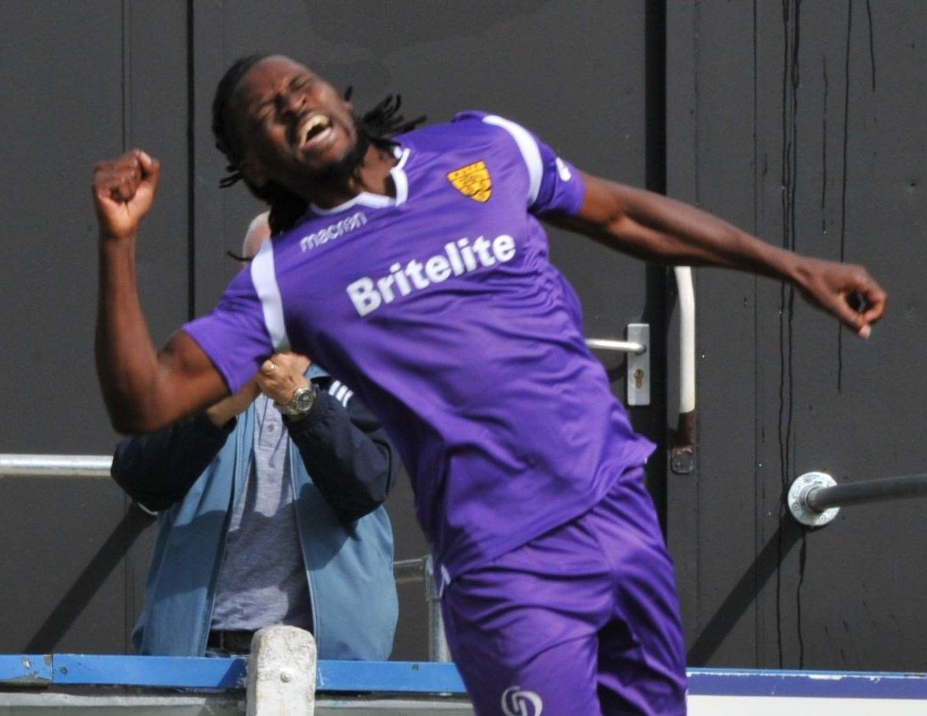Delight for Clovis Kamdjo after scoring at Hungerford Picture: Steve Terrell