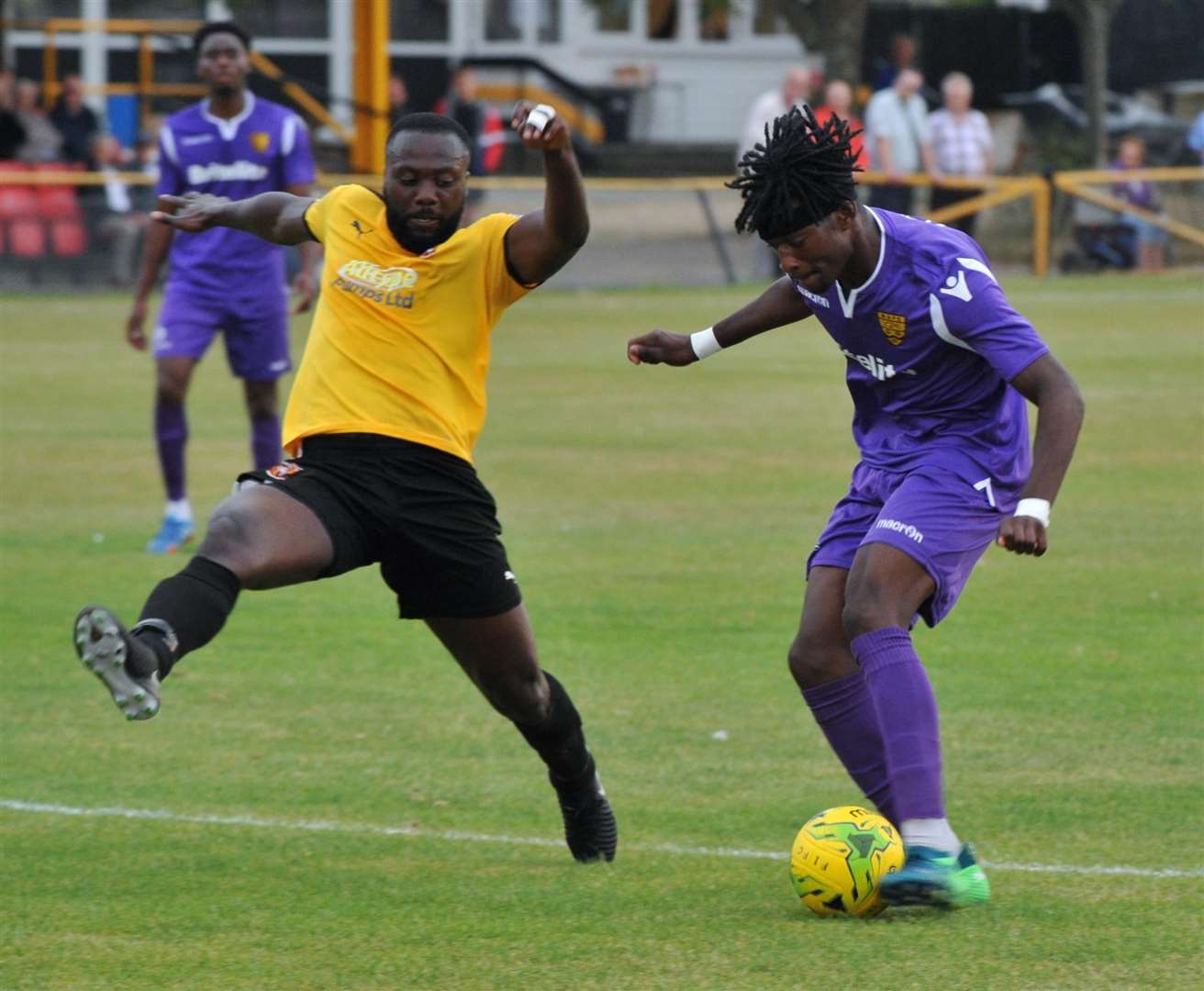 Andre Coker in friendly action for Maidstone at Folkestone Picture: Steve Terrell