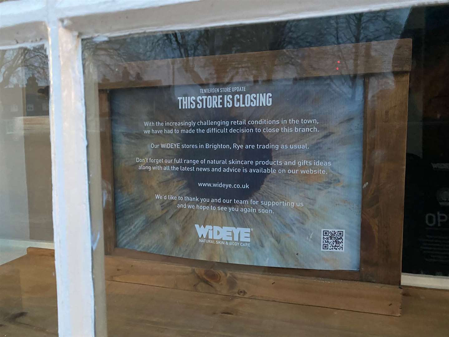 The sign in the store announcing the closure. Photo: Sue Ferguson