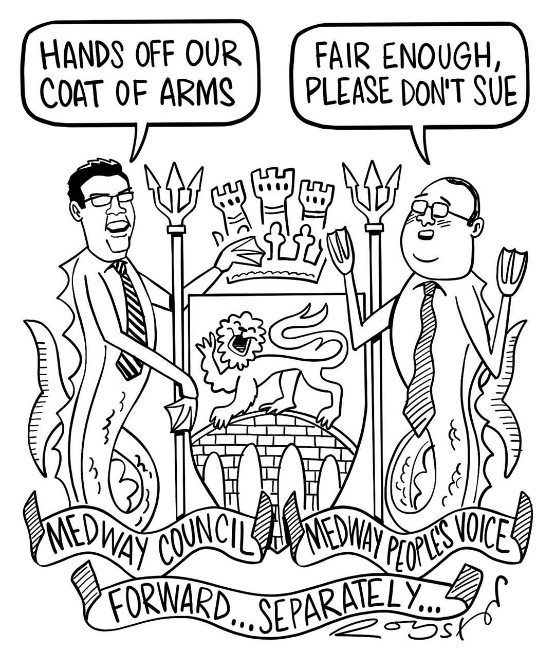 Perry Holmes wrote to Chris Spalding politely requesting Medway People's Voice don't use the council's coat of arms. Cartoon: Royston Robertson (6400972)