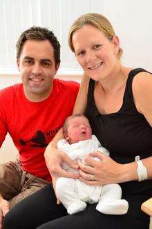 First baby Caleb Thompson, mum Beth Thompson and dad Mark Thompson at the new Maidstone Birth Centre