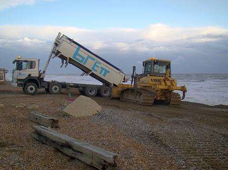 Repairs to a shinge beach near Dungeness power station