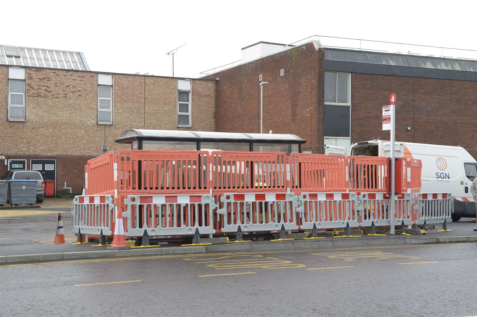 Barriers surround a shelter at the new Sittingbourne bus hub. Picture: Andy Jones (19356293)