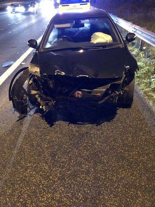 A driver was arrested for drink driving after crashing their car on the M2. Picture: Kent Police