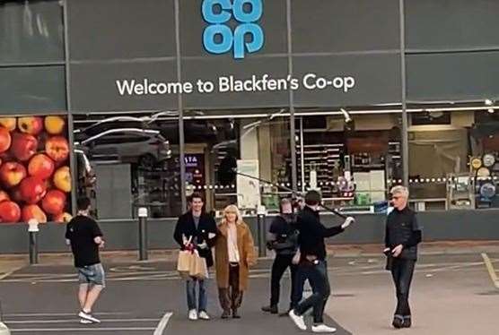 Andrew Garfield and Florence Pugh filming their new movie, We Live in Time, outside Co-op in Blackfen. Picture: liv.burrell on TikTok