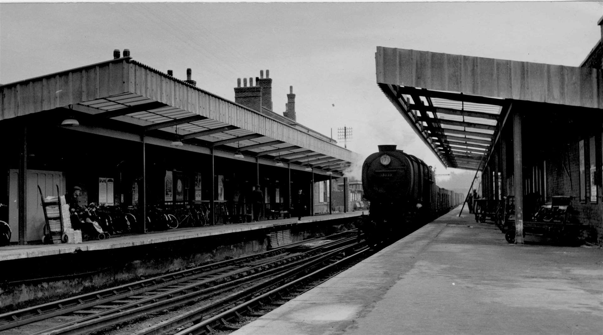 The end of an era in 1959 as a steam train arrives at Canterbury East - in the year the London to Dover line was electrified