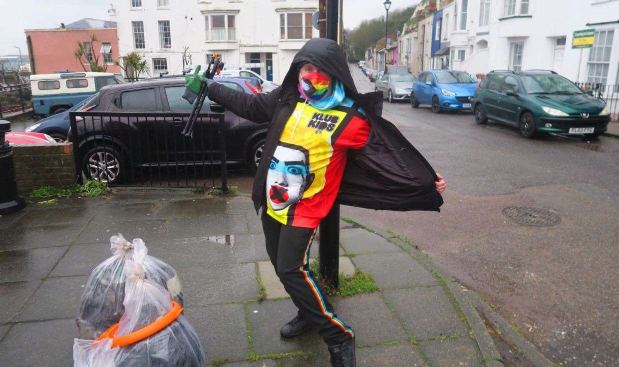 Perry O'Bree at the litter pick at Athol Terrace, Dover. Picture: Dover Pride Facebook