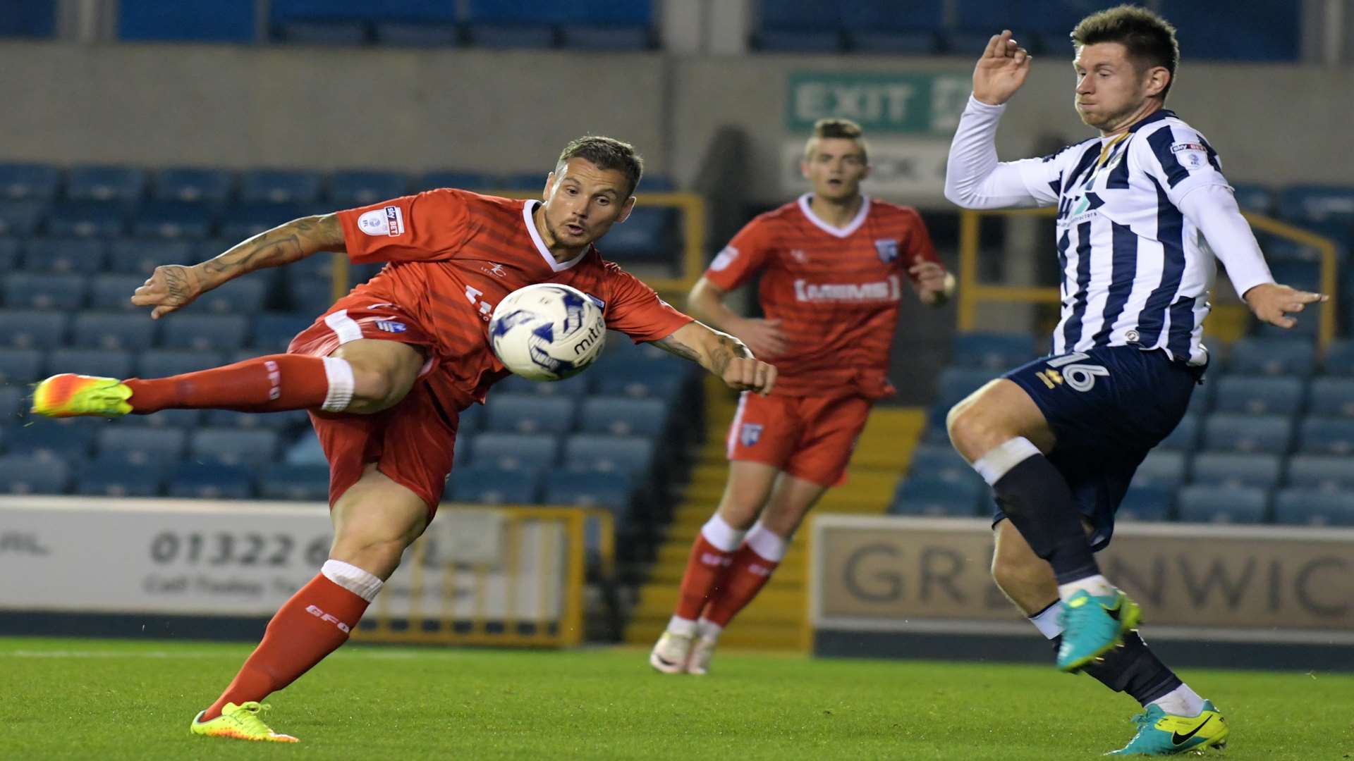 Chris Herd goes for goal at Millwall Picture: Barry Goodwin