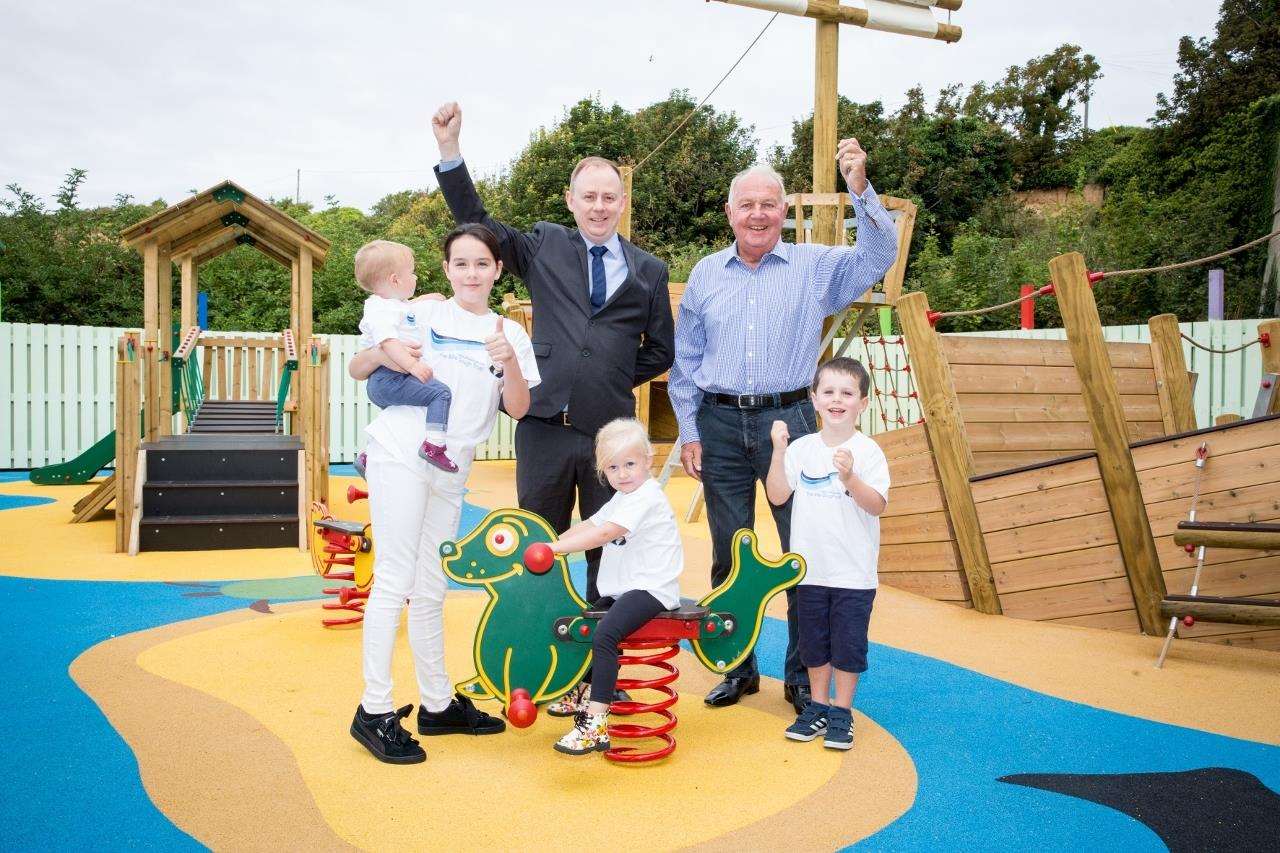 Young members of Alfie’s family, Joseph Todd, four, Tilly O’Leary, 11, and Sky Stephens, three, enjoy making the most of the new playground (4459787)