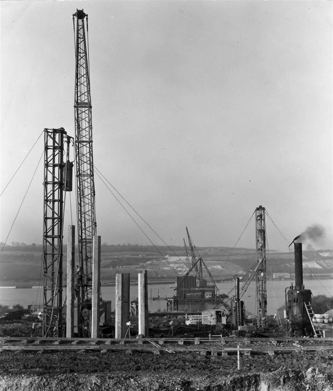 The construction works at the new Medway Bridge in 1961