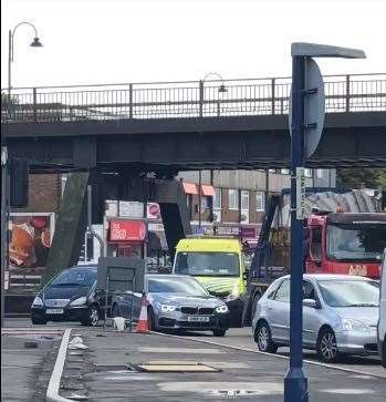 Adam Davis, owner of Eden Barbers, High Street, Strood, captures the moment an ambulance tries to get through traffic travelling towards the retail park (10261319)