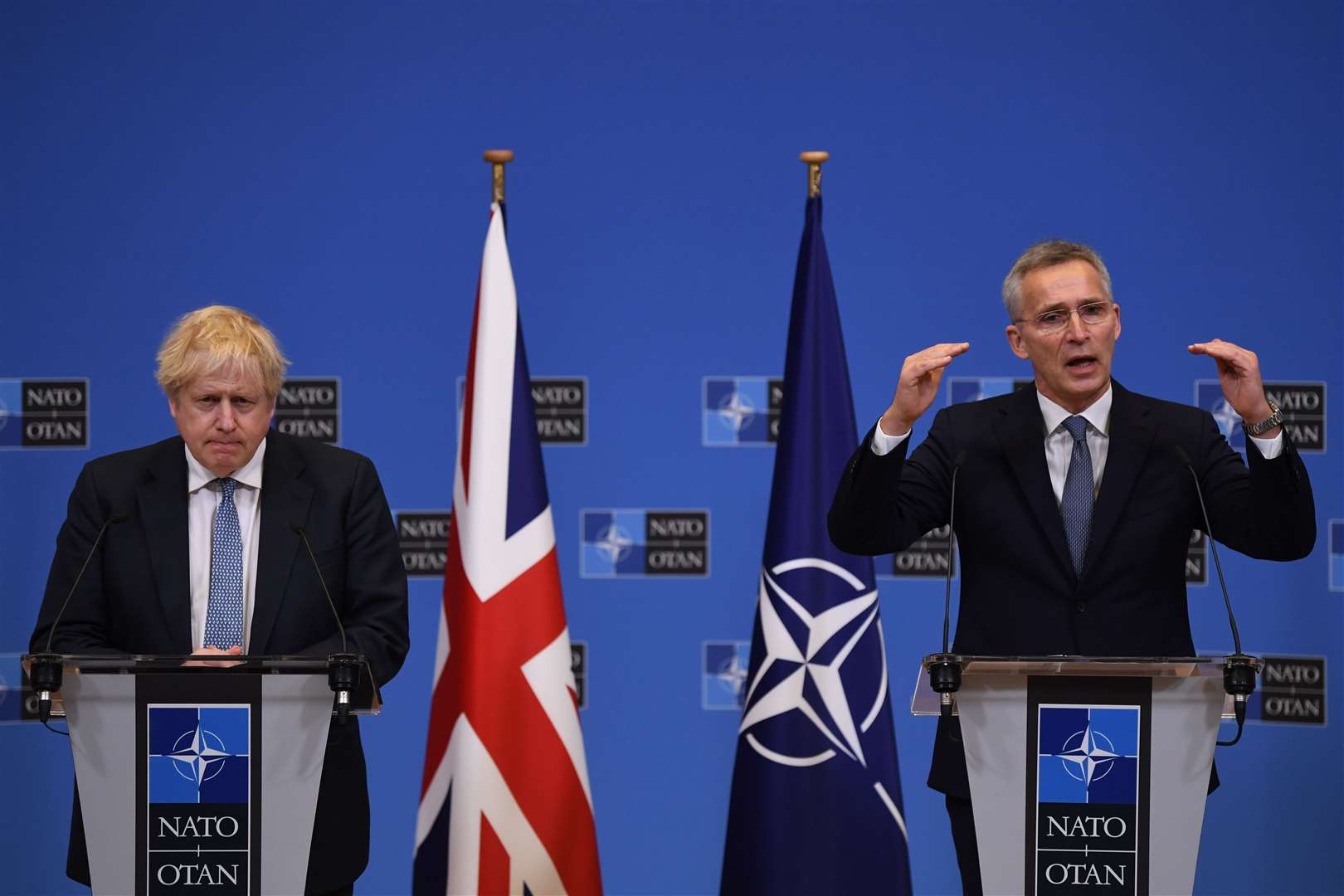 Prime Minister Boris Johnson during his meeting with Nato secretary-general Jens Stoltenberg (Daniel Leal/PA)