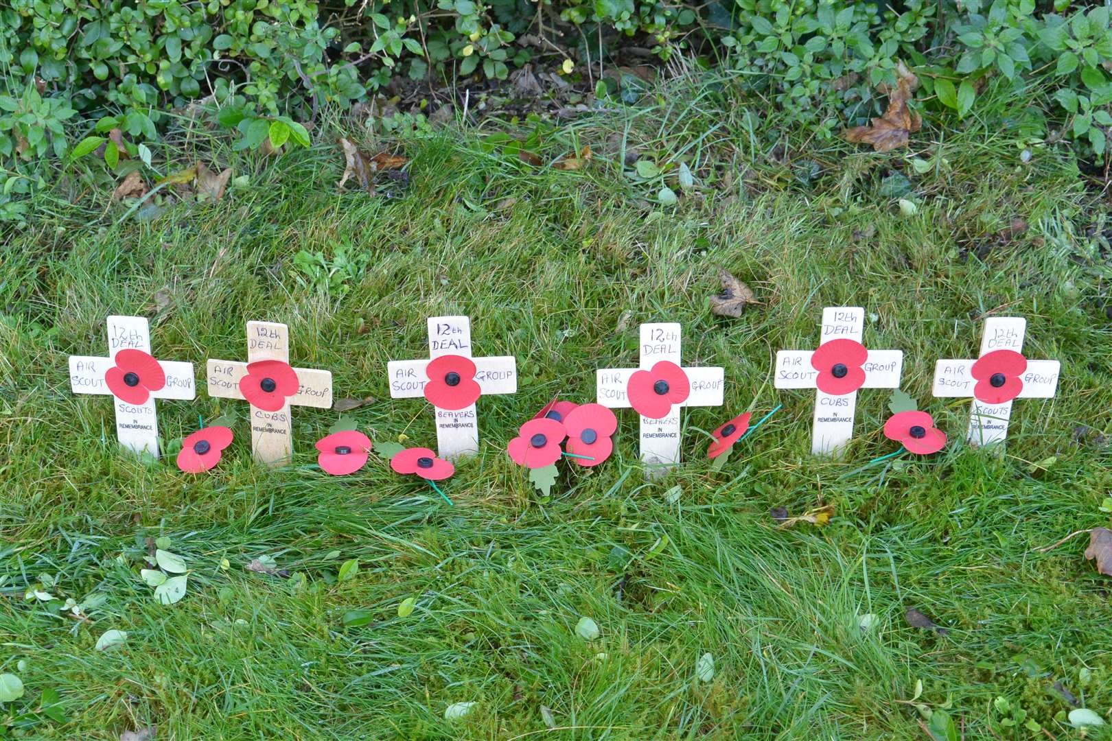 Poppy crosses were placed around the church grounds at Kingsdown on behalf of local Cubs, Beavers and Scouts