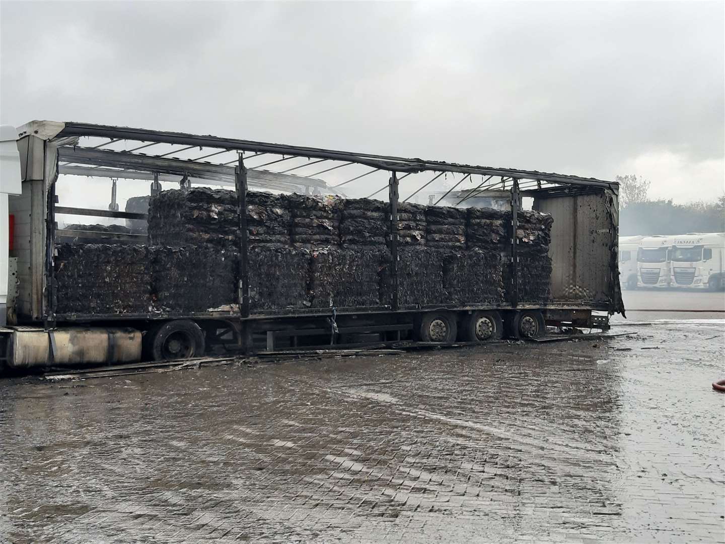 The remnants of one of the lorries. Picture: Kent Police Ashford/Twitter