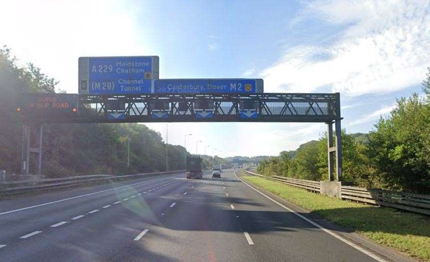 There were delays on the M2 near Junction 3 for Rochester and Chatham following a multi-vehicle crash. Picture: Google