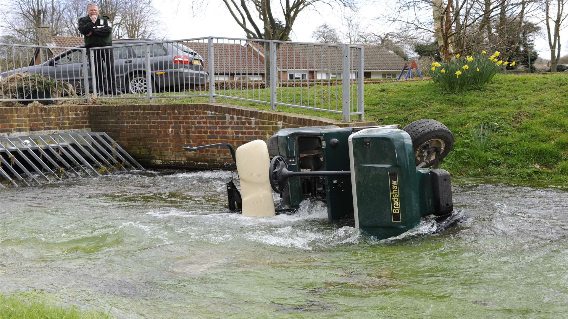 A golf cart discovered in the Nailbourne after being taken from Broome Park golf club