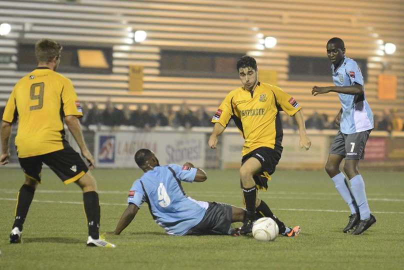 Alex Brown goes past Mead's Tyrus Gordon-Young (Pics: Martin Apps)