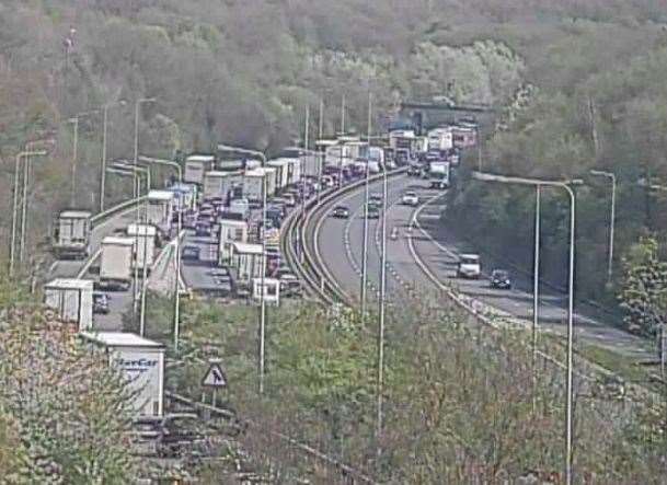 Traffic is building on the M20 coastbound between Junction 7 and 8. Picture: National Highways