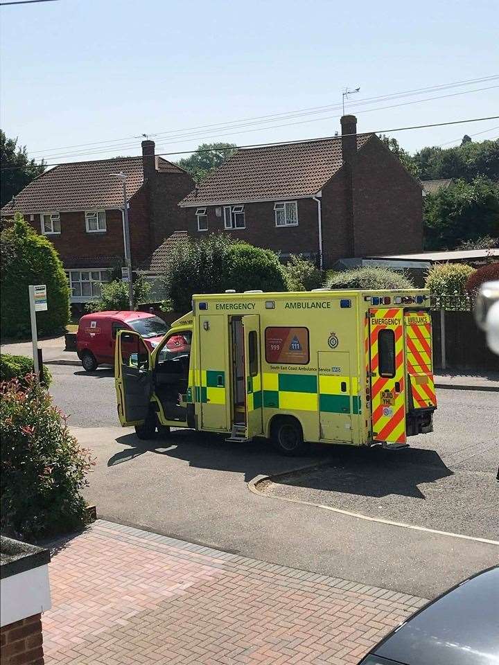 An ambulance along Lower Road in Faversham (14229881)