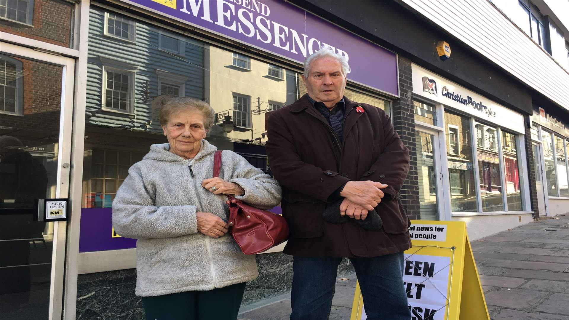 Terence Knight with his wife,June, outside the Gravesend Messenger's office in the High Street, Gravesend