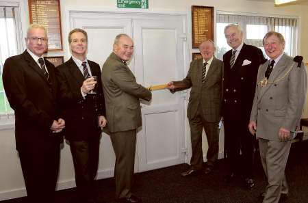 The Lord Lt of Kent Alan Willett cuts the ribbon to open the new Permit Holders clubhouse at Royal St George’s Golf Club watched by (from left) Permit Holders’ chairman Andy Cassell, captain Barry Mills, president John Bragg, Royal St George’s captain Peter Carroll and Mayor of Sandwich Cllr Joe Trussler