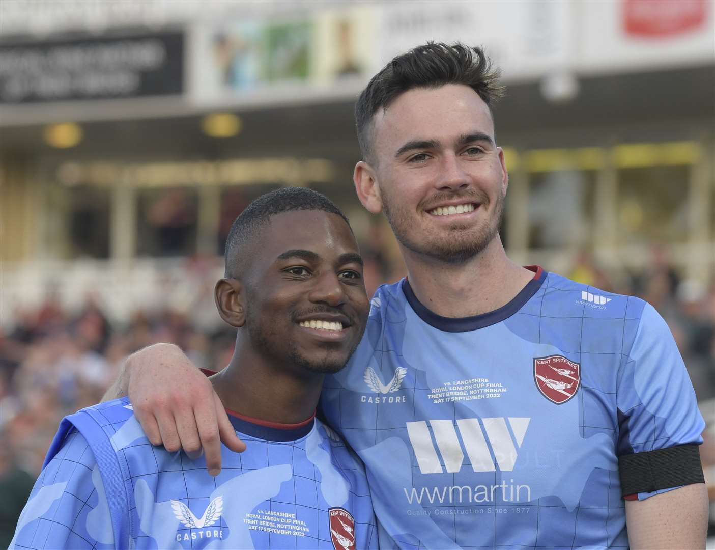 Kent team-mates - and house-mates - Nathan Gilchrist and Tawanda Muyeye after the Spitfires' One-Day Cup Final success last year. Picture: Barry Goodwin