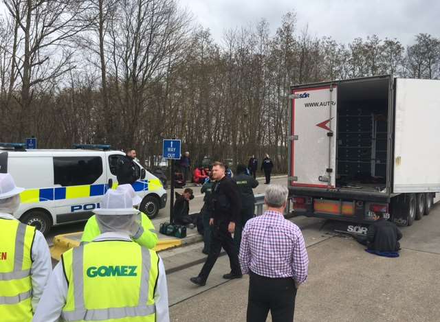 Police search the lorry near Canterbury