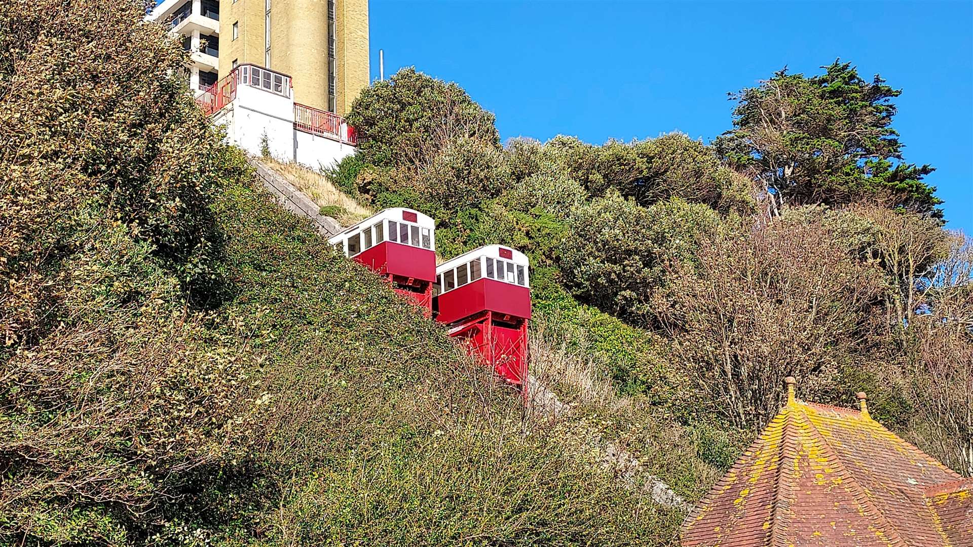 The Leas Lift funicular railway connects The Leas and the seafront in Folkestone