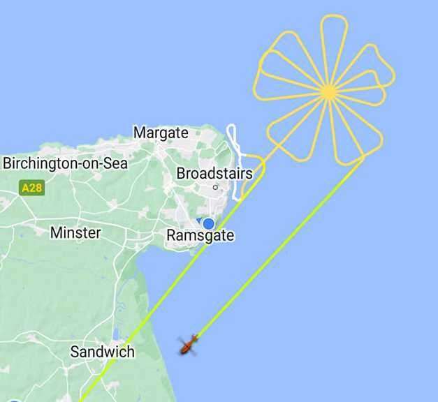 The flower pattern the helicopter made while searching the sea near Margate. Picture: Flightradar