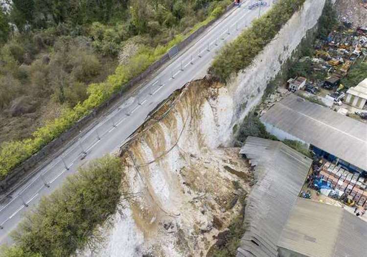 The A226 Galley Hill Road in Swanscombe has been shut since April following a major landslip. Photo: High Profile Aerial