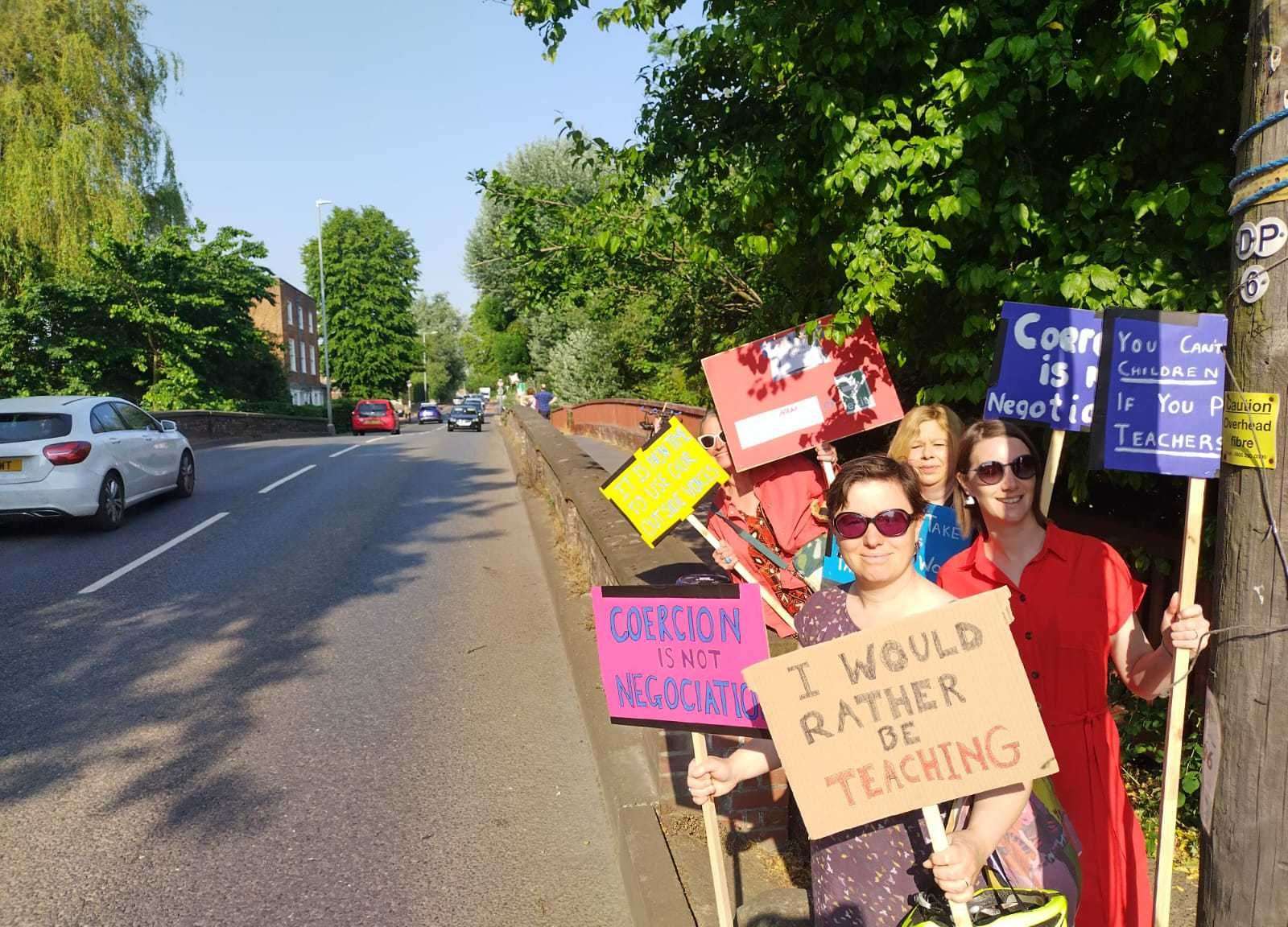 Teachers and staff from King’s on the picket line today. Picture: Laurence Rose/NEU