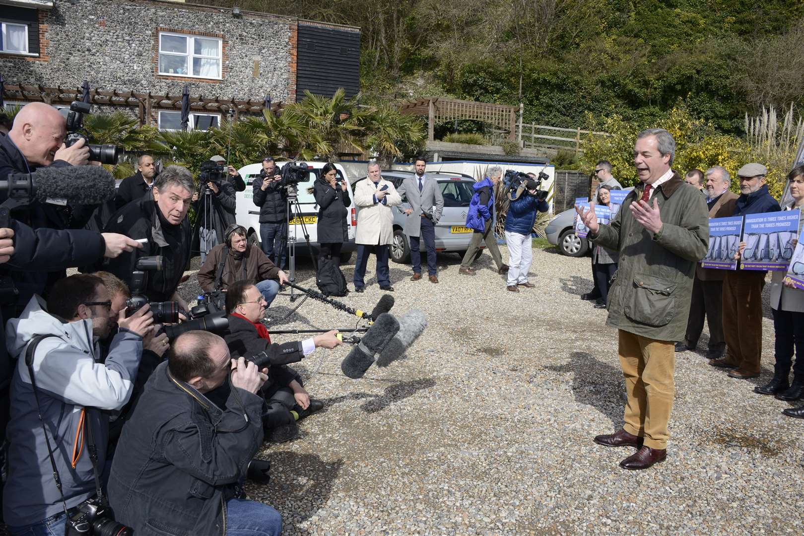 Nigel Farage gives a press conference in Dover