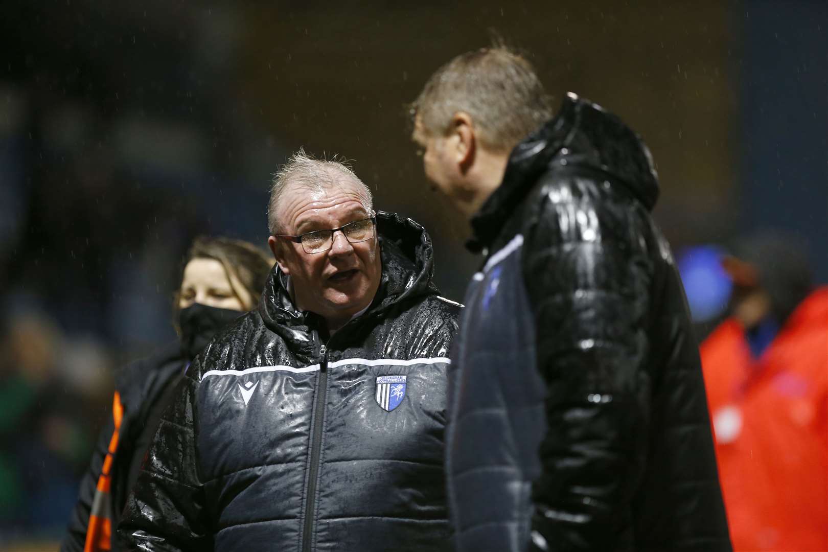 Gillingham manager Steve Evans chats with no.2 Paul Raynor during the game against Ipswich Picture: Andy Jones