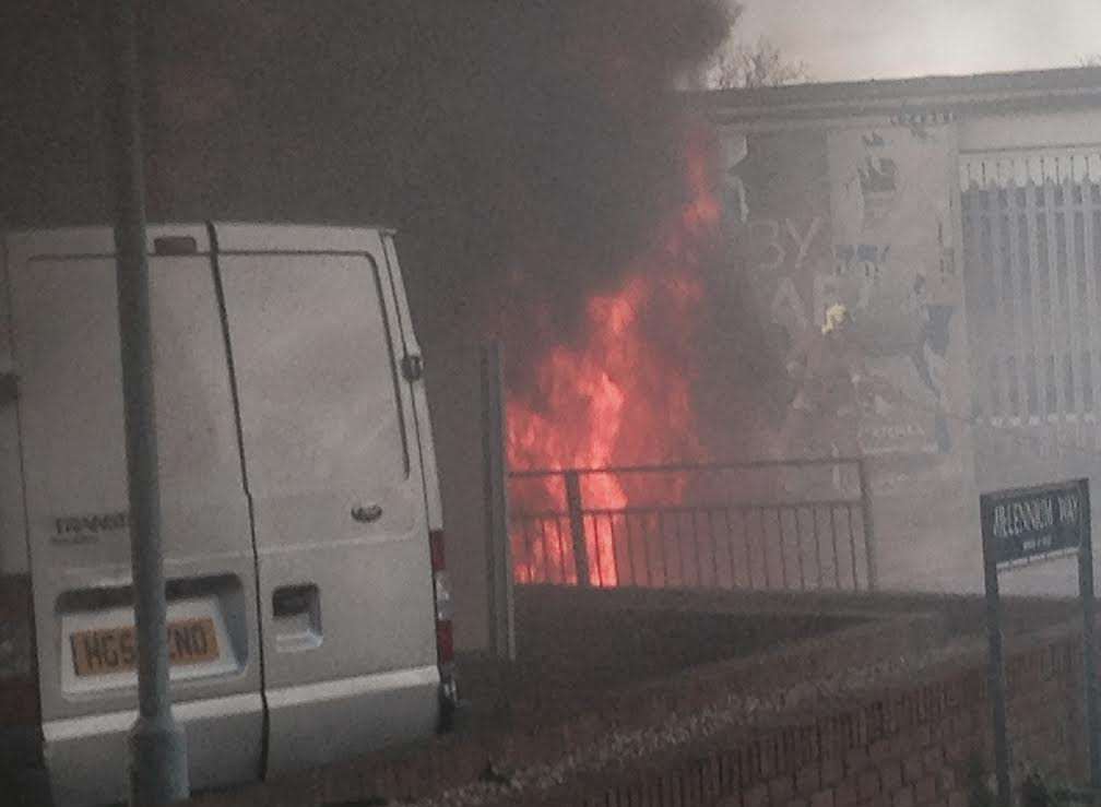 Bus fire picture taken from outside Sheerness police station