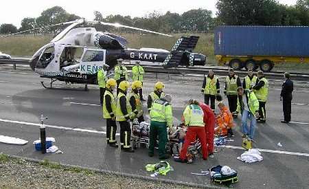 The emergency services at the scene. Picture courtesy KENT AIR AMBULANCE TRUST
