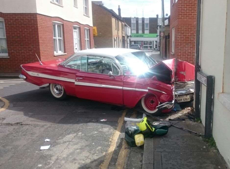The Chevrolet Impala that crashed outside the garage in Herne Bay
