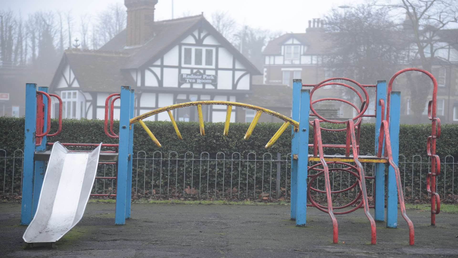 The play area at Radnor Park with the newly refurbished lodge in the background. Picture: Gary Browne