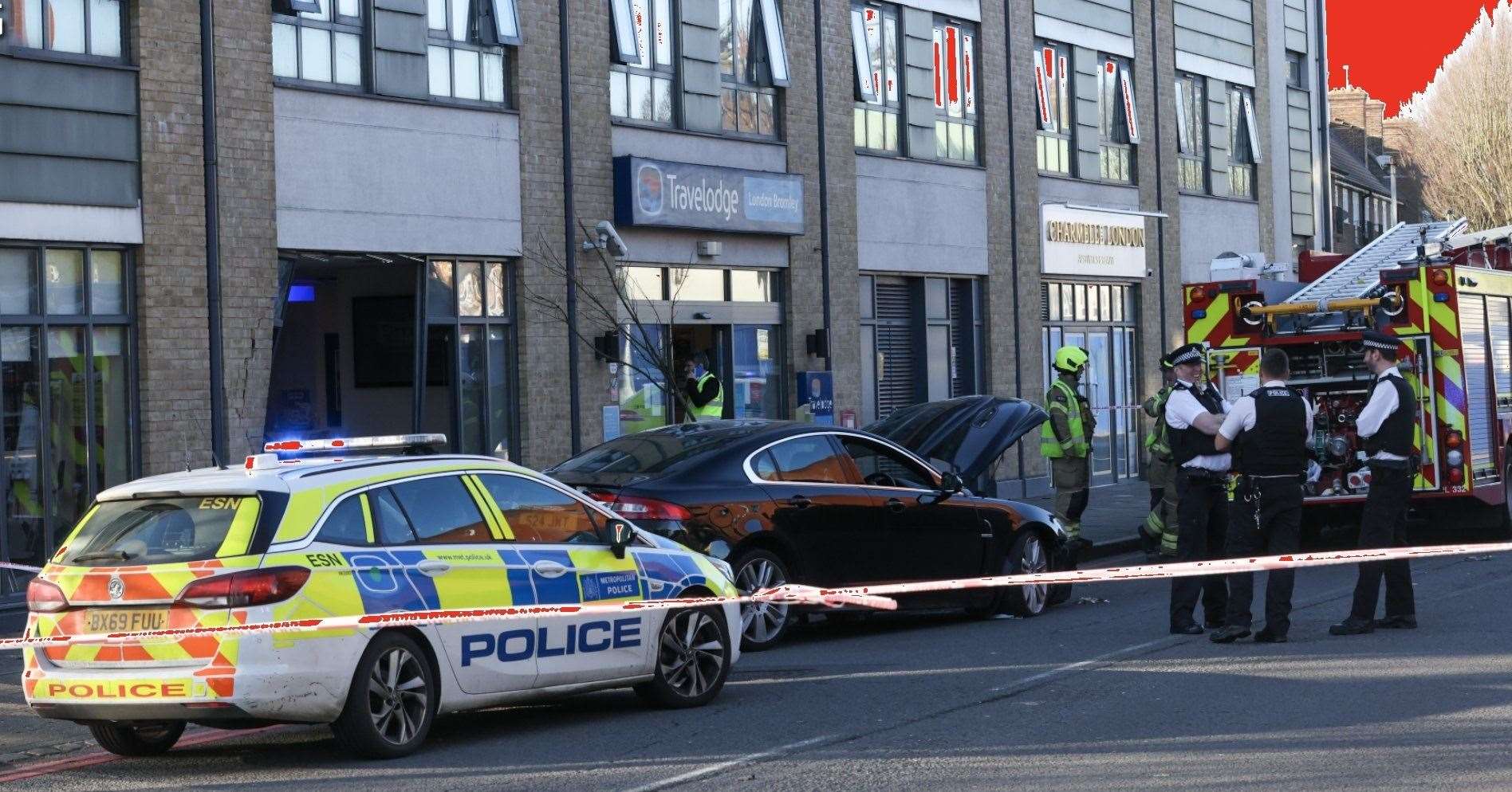 Officers attended after a car crashed into the Travelodge. Picture: UKNIP