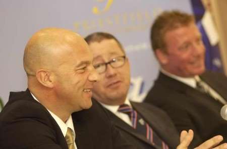 NEW MAN IN THE PICTURE: Neale Cooper beside chairman Paul Scally at the weekend Press conference. Picture: MATT READING