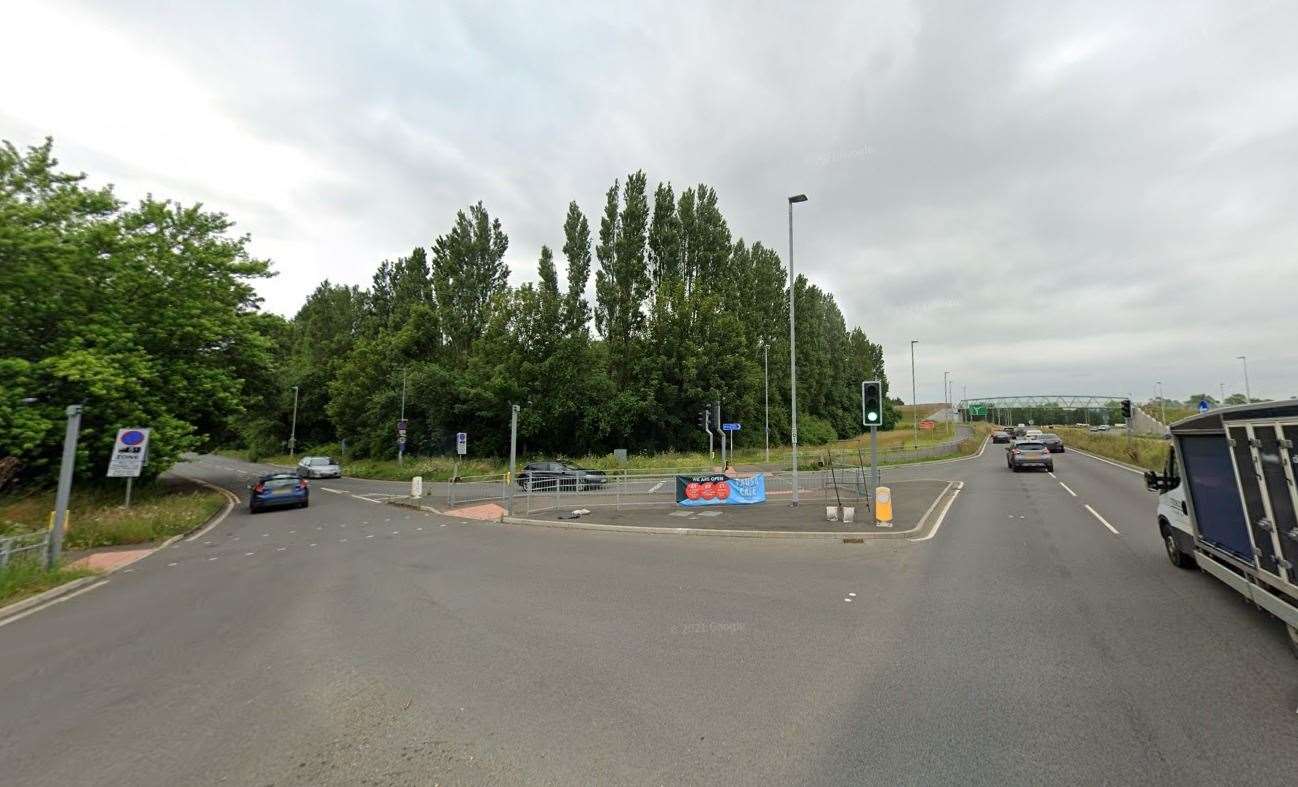 Emergency services were called to the junction with Barrey Road and the A2070 in Ashford but a woman has since died. Picture: Google