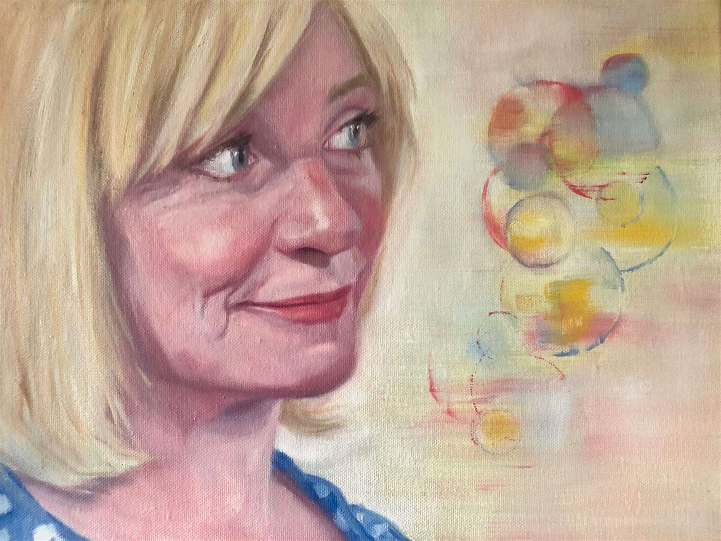 Deborah's second attempt at the portrait of Jane Horrocks – with a nod to the actor's iconic Bubbles character in the comedy programme Ab Fab. Picture: Deborah Pearse