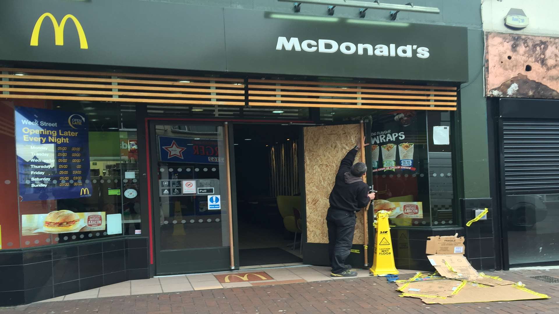 McDonald's Maidstone had its door smashed