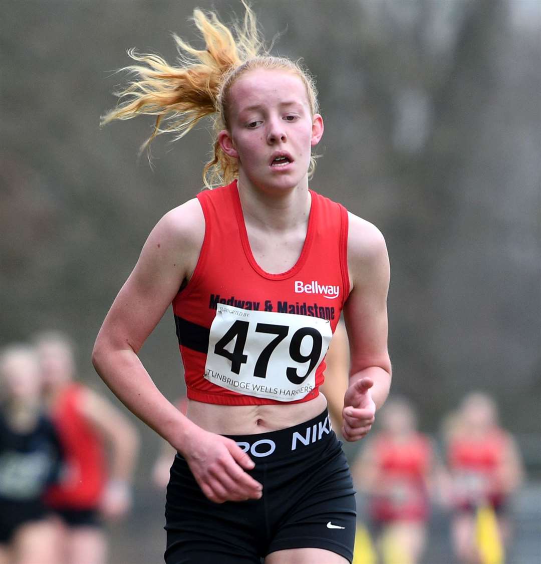 Millie Dack picks up the pace for South East Kent in the intermediate girls' race. Picture: Barry Goodwin (54437927)