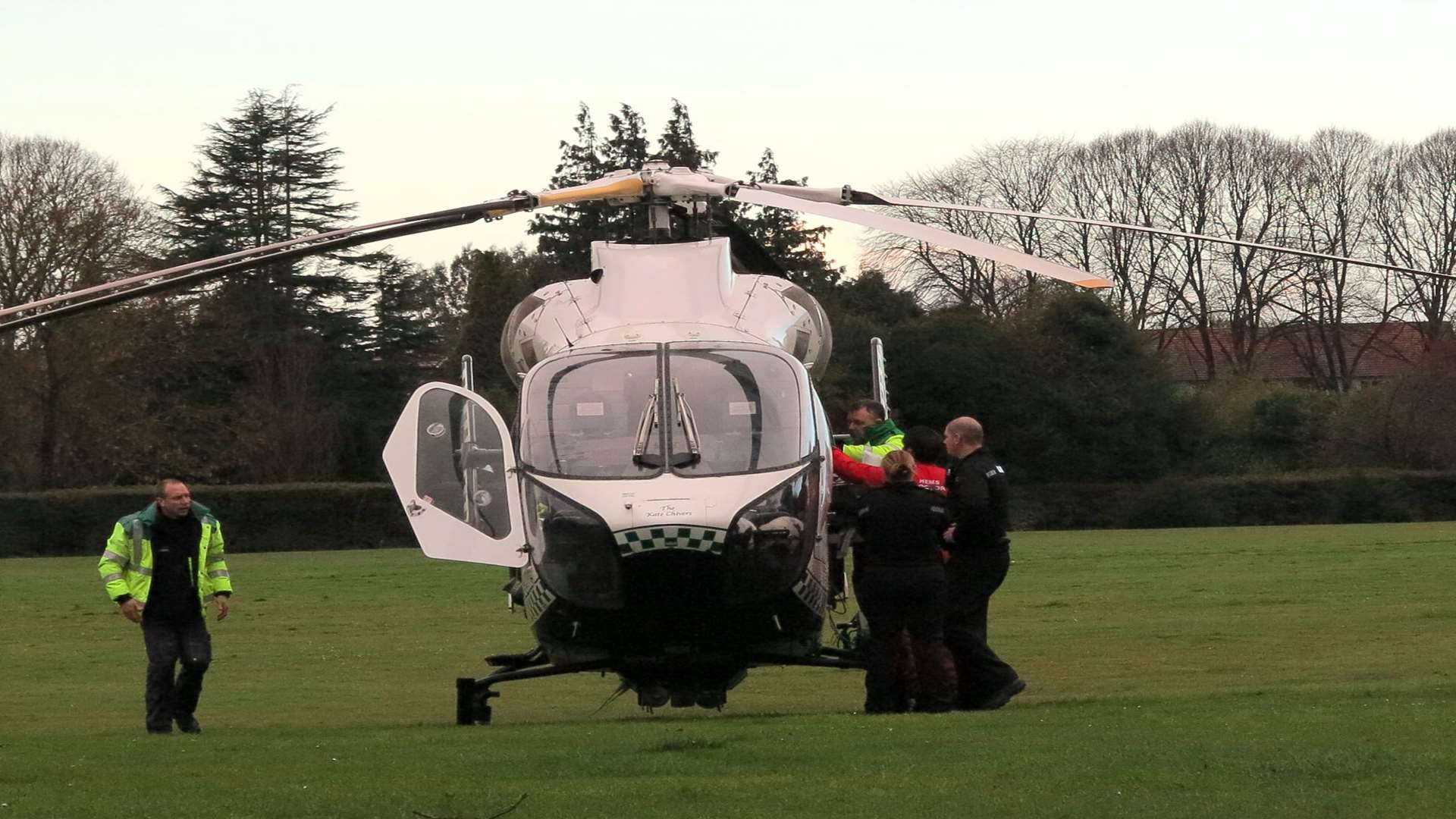 Medics transfer the injured boy to an air ambulance. Picture: Andy Clark