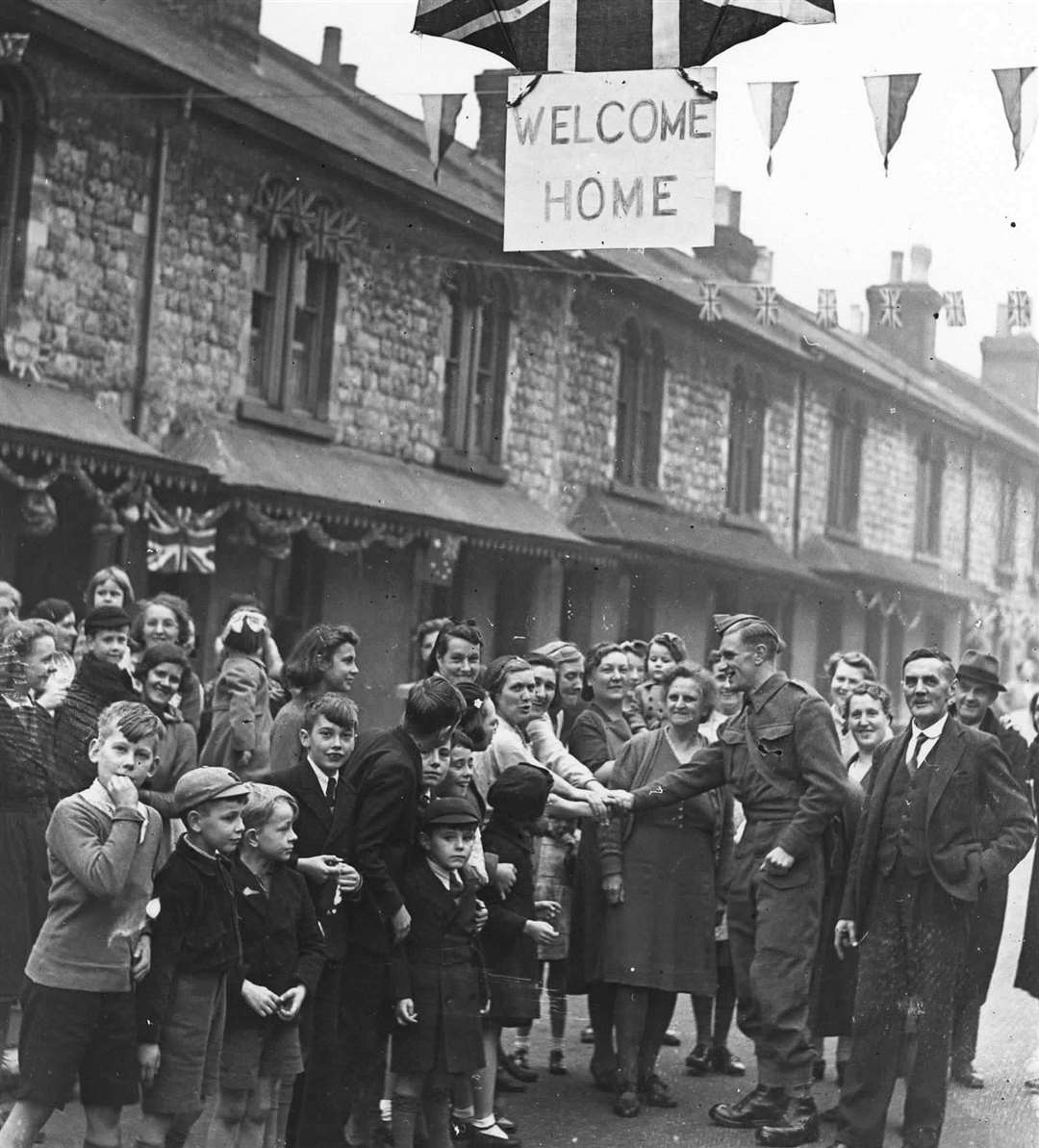 Celebrations in Grecian Street, Maidstone, after peace was announced in 1945