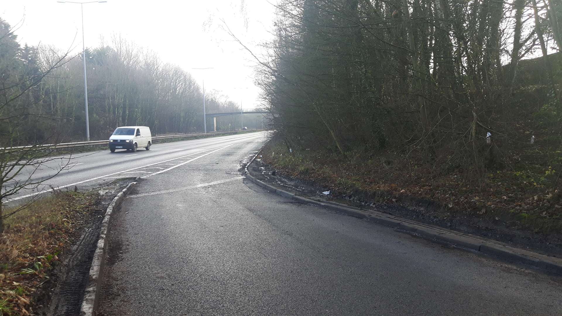 The slip road to a lay-by on the A2 where the three men died